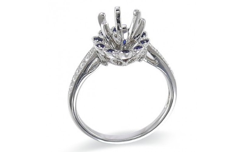 14K White Gold Sapphire With Diamond Ring Mounting