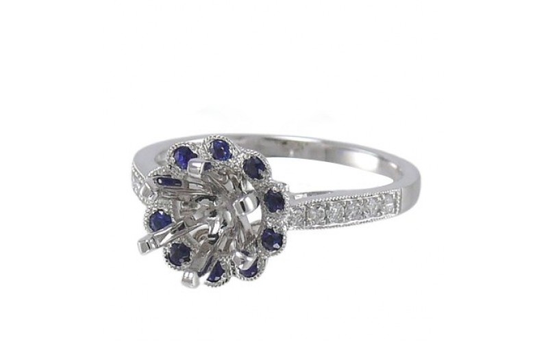 14K White Gold Sapphire With Diamond Ring Mounting