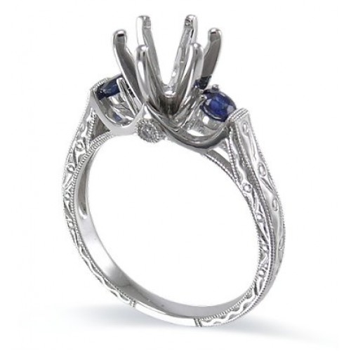 14K White Gold Sapphire With Diamond Ring Mounting