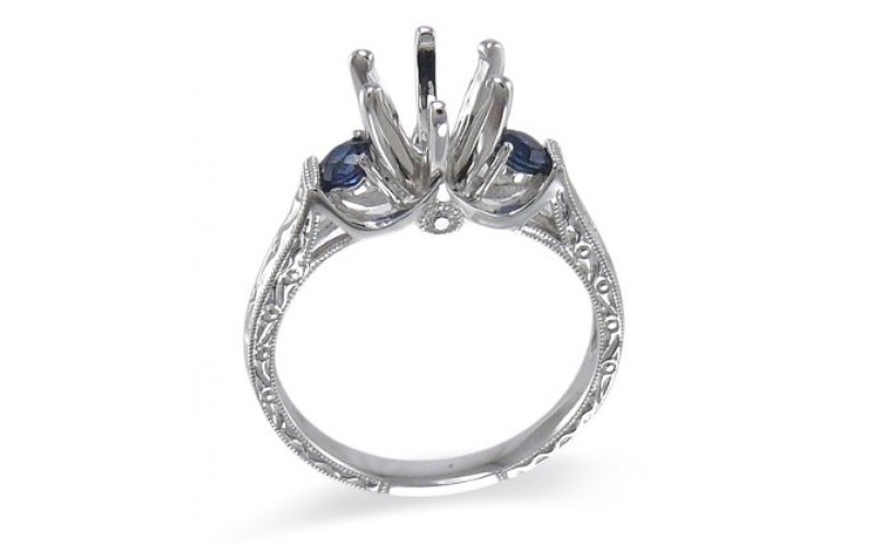 14K White Gold Sapphire With Diamond Ring Mounting