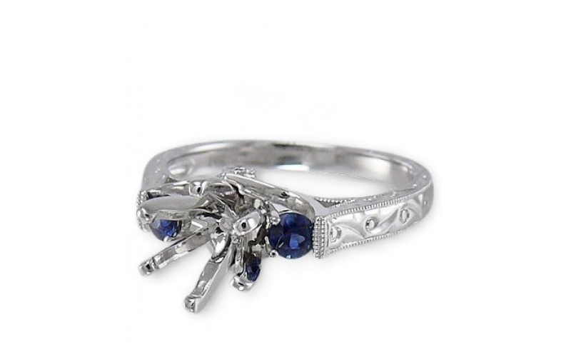 14K White Gold Sapphire With Diamond Ring Mounting