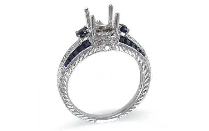 14K White Gold Sapphire With Diamond Ring Mounting