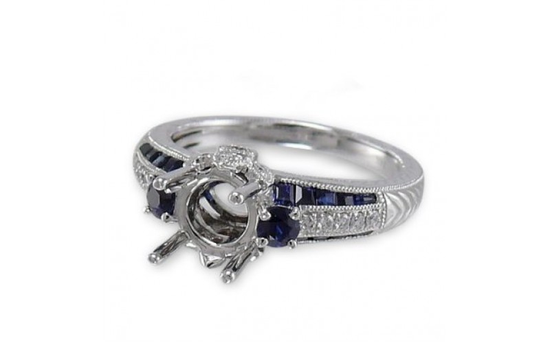 14K White Gold Sapphire With Diamond Ring Mounting