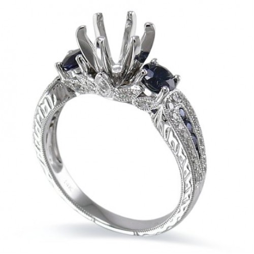 14K White Gold Sapphire With Diamond Ring Mounting