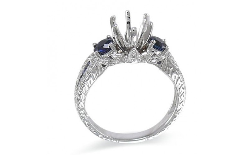 14K White Gold Sapphire With Diamond Ring Mounting
