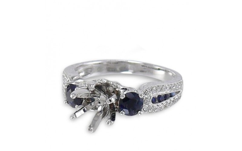 14K White Gold Sapphire With Diamond Ring Mounting