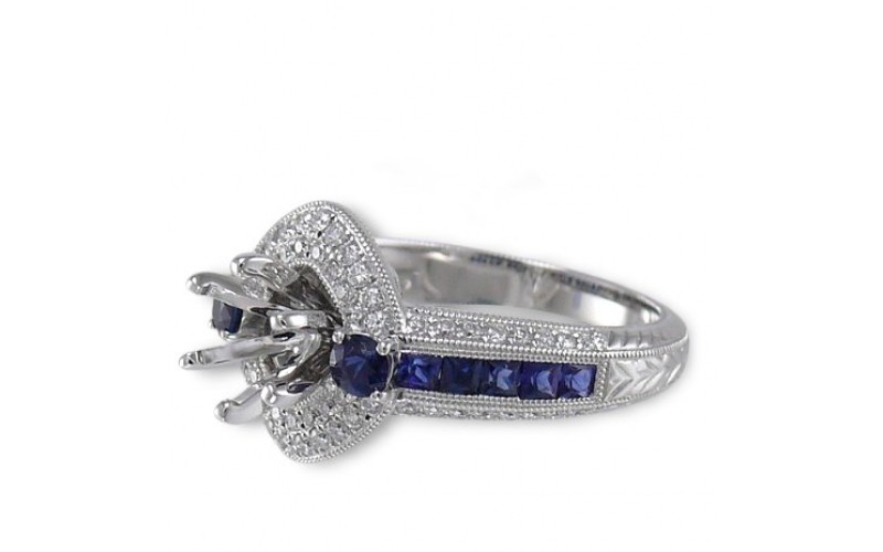 14K White Gold Sapphire With Diamond Ring Mounting
