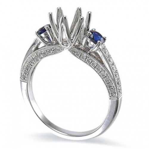 14K White Gold Sapphire With Diamond Ring Mounting