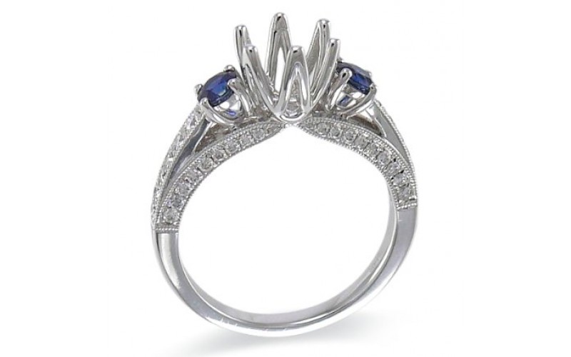 14K White Gold Sapphire With Diamond Ring Mounting