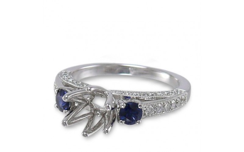 14K White Gold Sapphire With Diamond Ring Mounting