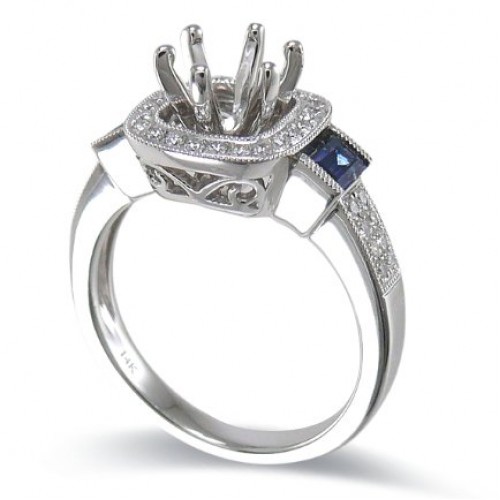 14K White Gold Sapphire With Diamond Ring Mounting