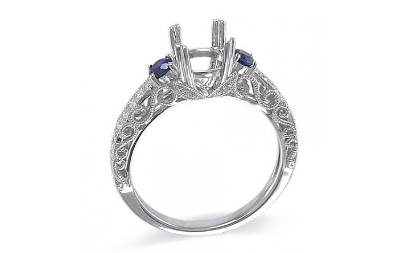 14K White Gold Sapphire With Diamond Ring Mounting