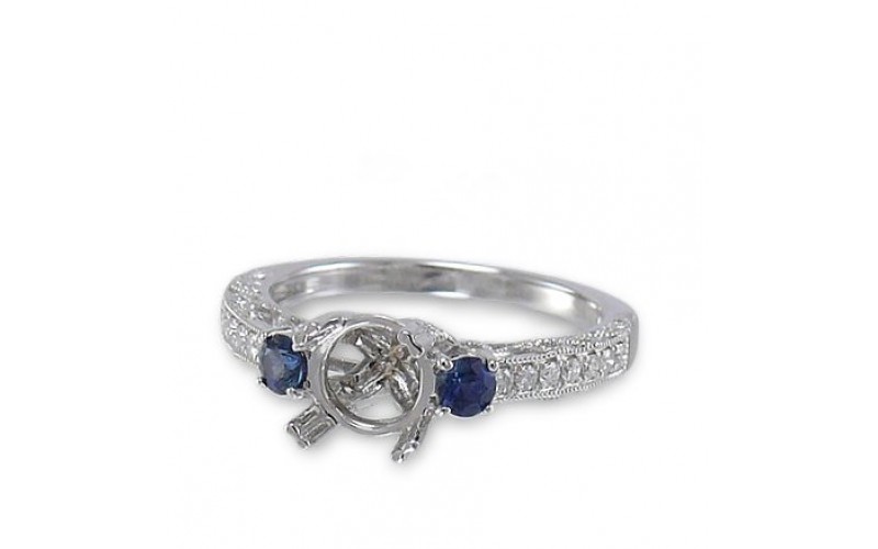 14K White Gold Sapphire With Diamond Ring Mounting