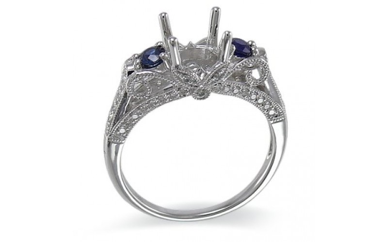 14K White Gold Sapphire With Diamond Ring Mounting