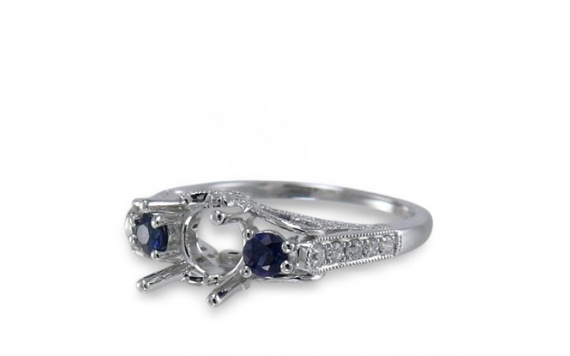 14K White Gold Sapphire With Diamond Ring Mounting