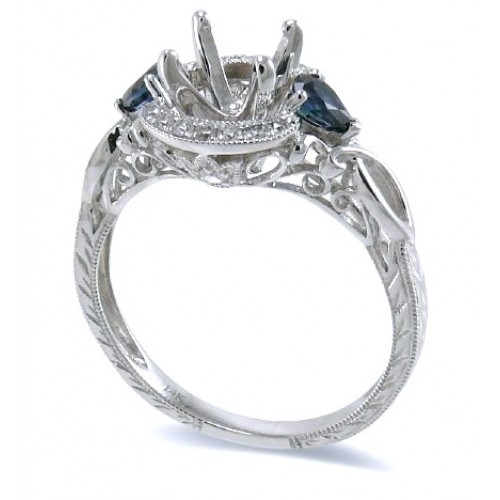 14K White Gold Sapphire With Diamond Ring Mounting