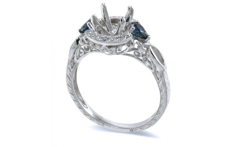 14K White Gold Sapphire With Diamond Ring Mounting