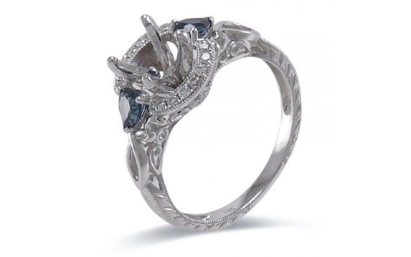 14K White Gold Sapphire With Diamond Ring Mounting
