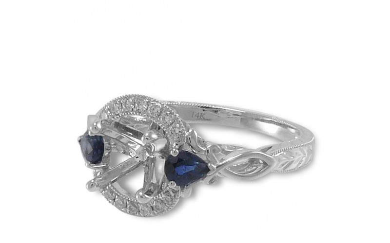 14K White Gold Sapphire With Diamond Ring Mounting