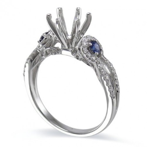 14K White Gold Sapphire With Diamond Ring Mounting