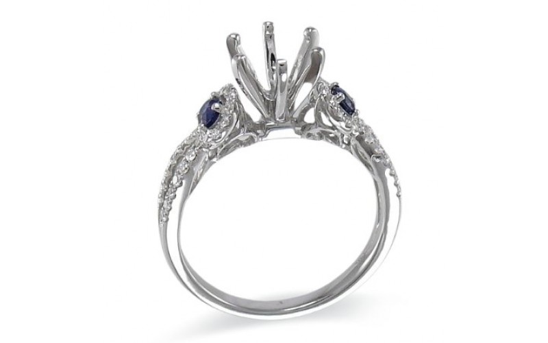 14K White Gold Sapphire With Diamond Ring Mounting