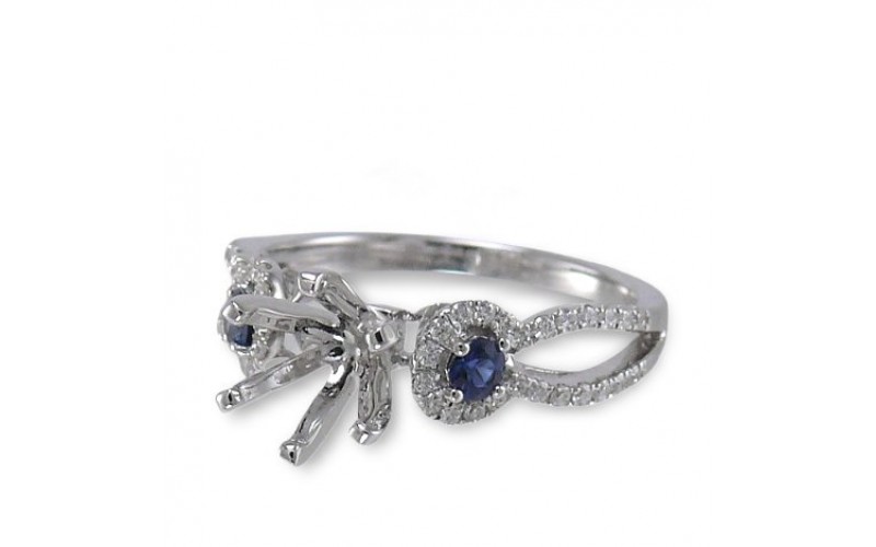 14K White Gold Sapphire With Diamond Ring Mounting