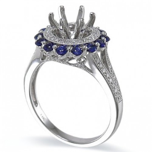 14K White Gold Sapphire With Diamond Ring Mounting