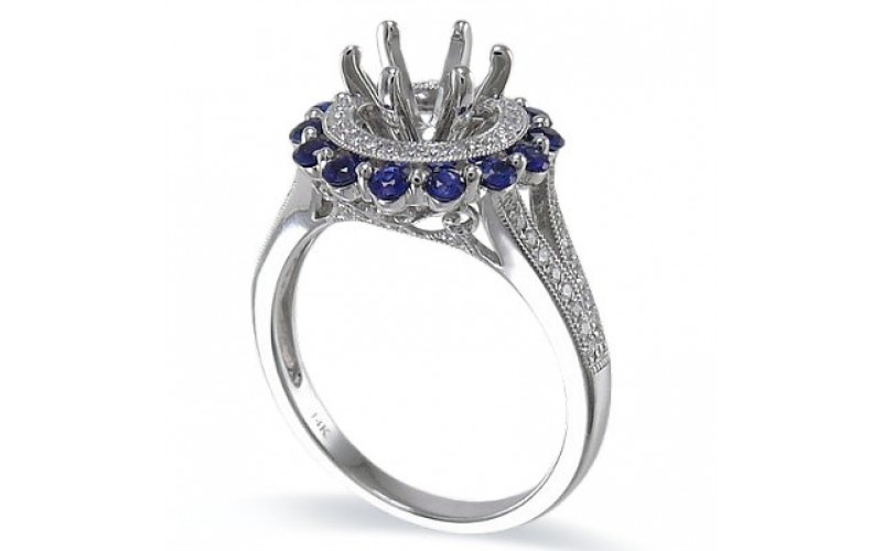 14K White Gold Sapphire With Diamond Ring Mounting