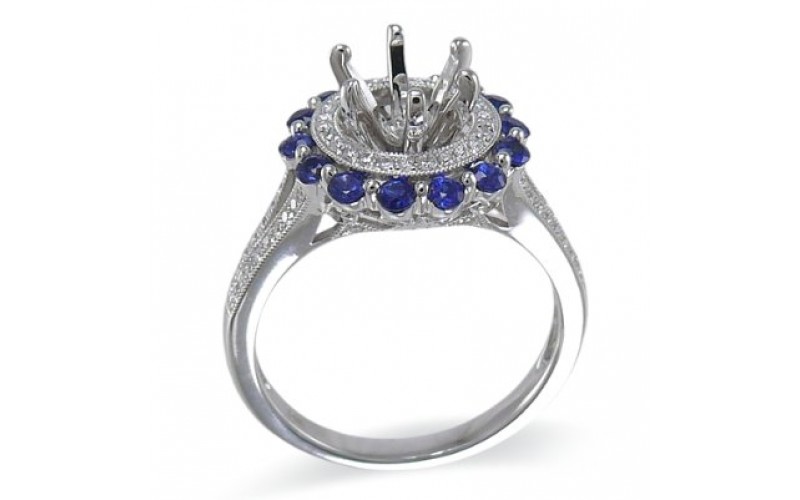 14K White Gold Sapphire With Diamond Ring Mounting