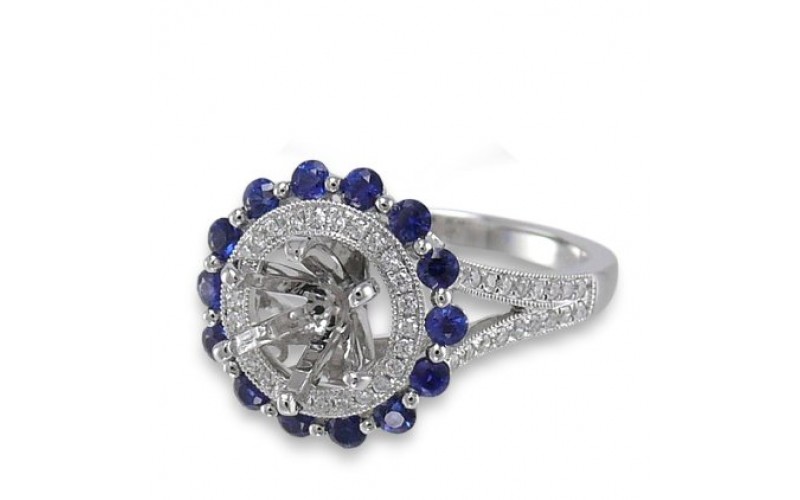 14K White Gold Sapphire With Diamond Ring Mounting