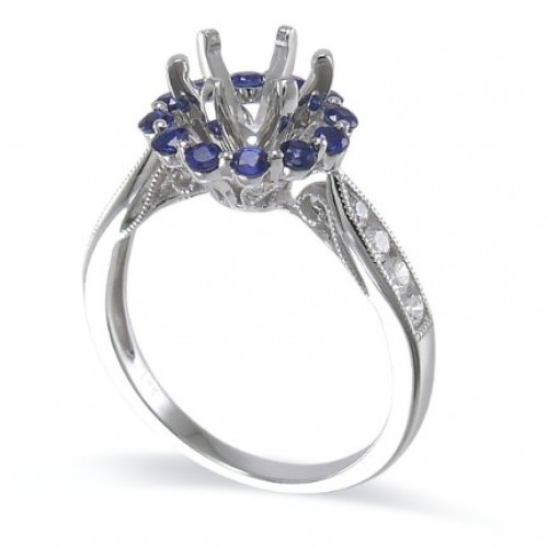 14K White Gold Sapphire With Diamond Ring Mounting