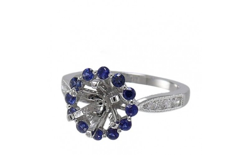 14K White Gold Sapphire With Diamond Ring Mounting