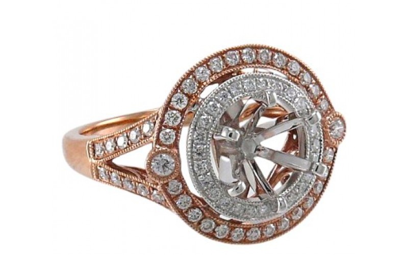 14K Rose & White Gold Diamond Ring Mounting