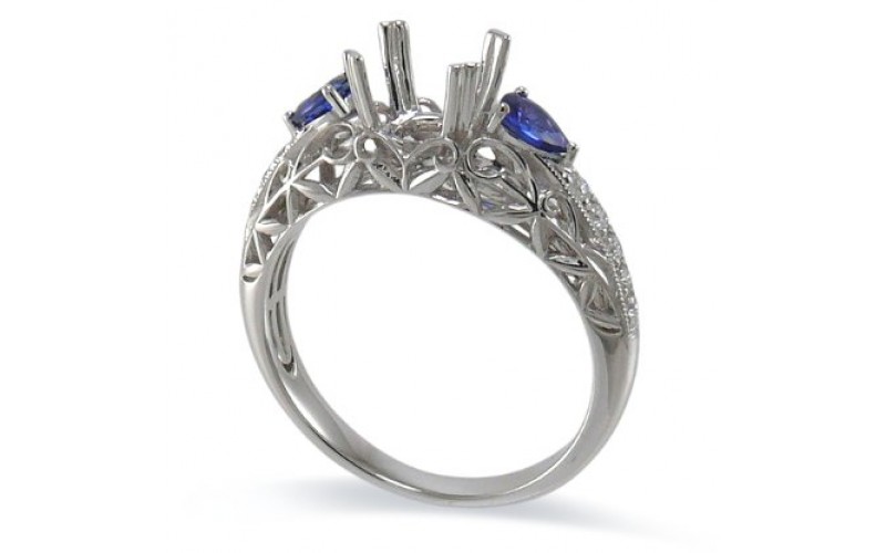 14K White Gold Sapphire With Diamond Ring Mounting