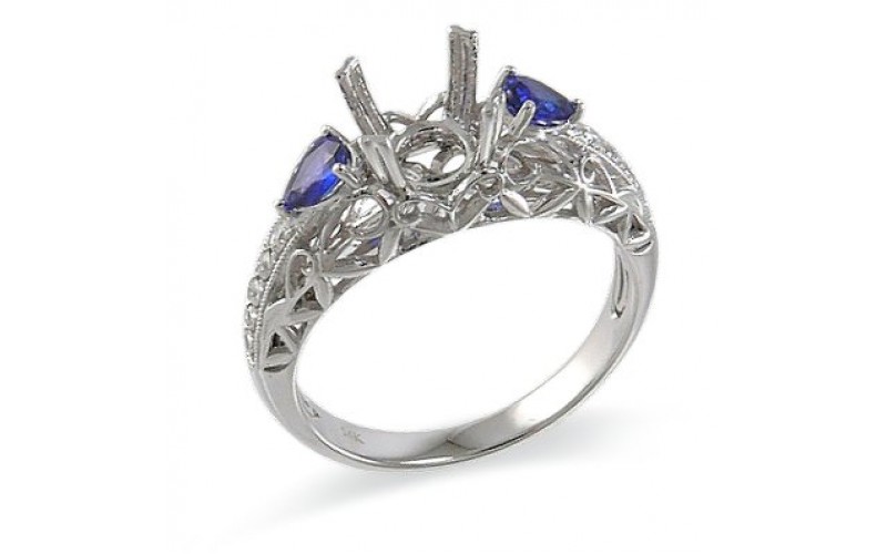 14K White Gold Sapphire With Diamond Ring Mounting