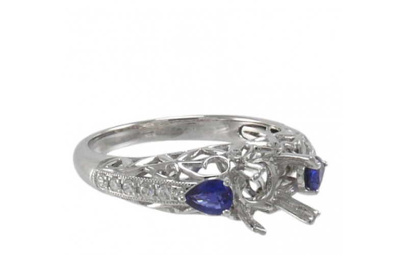 14K White Gold Sapphire With Diamond Ring Mounting