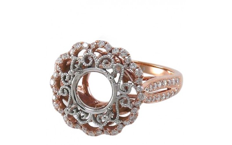 14K Rose & White Gold Diamond Ring Mounting