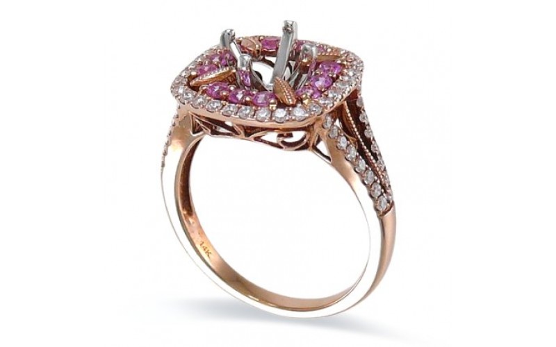 14K Rose & White Gold Pink Sapphire With Diamond Ring Mounting