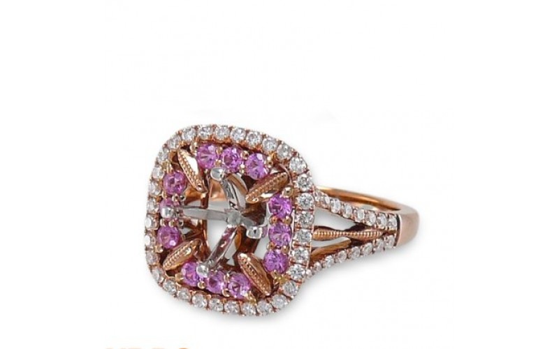 14K Rose & White Gold Pink Sapphire With Diamond Ring Mounting