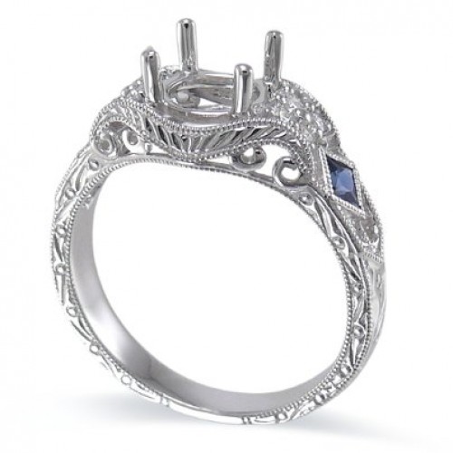 14K White Gold Sapphire With Diamond Ring Mounting