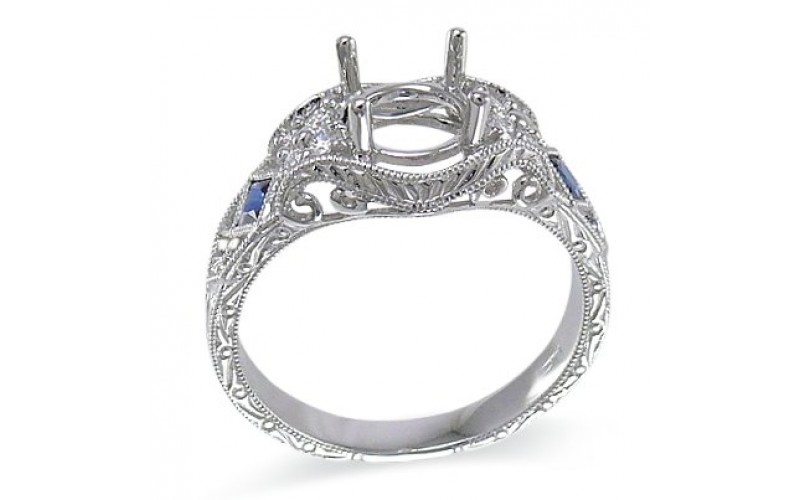 14K White Gold Sapphire With Diamond Ring Mounting