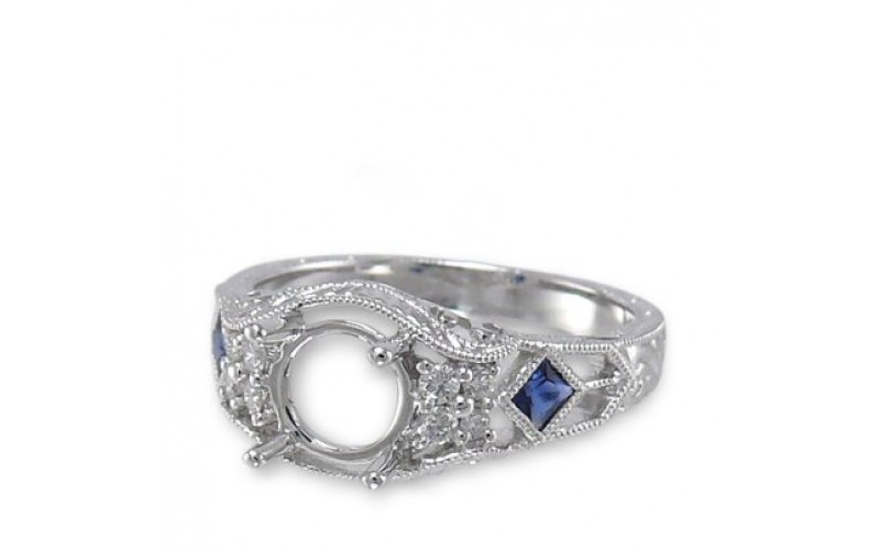 14K White Gold Sapphire With Diamond Ring Mounting