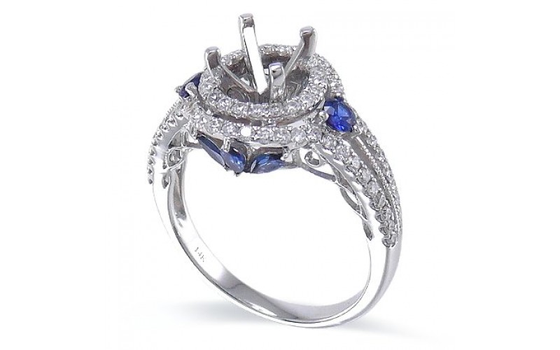 14K White Gold Sapphire With Diamond Ring Mounting