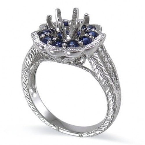 14K White Gold Sapphire With Diamond Ring Mounting