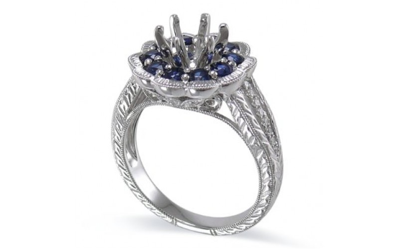 14K White Gold Sapphire With Diamond Ring Mounting