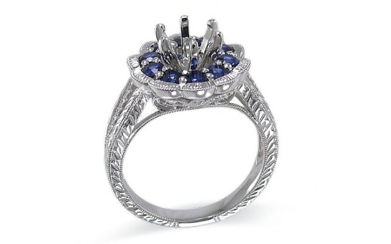 14K White Gold Sapphire With Diamond Ring Mounting