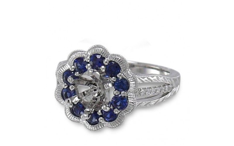 14K White Gold Sapphire With Diamond Ring Mounting
