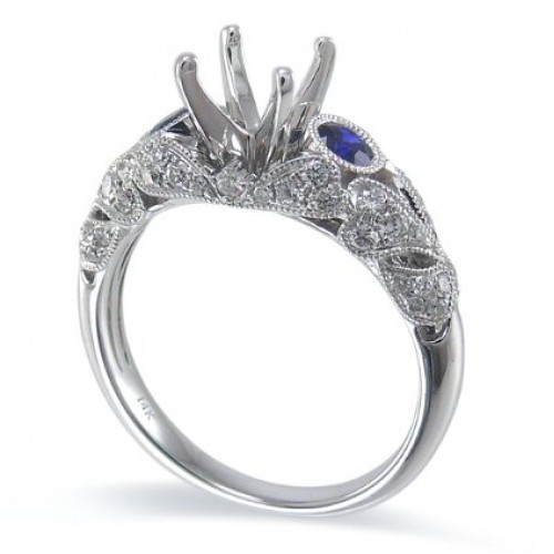 14K White Gold Sapphire With Diamond Ring Mounting