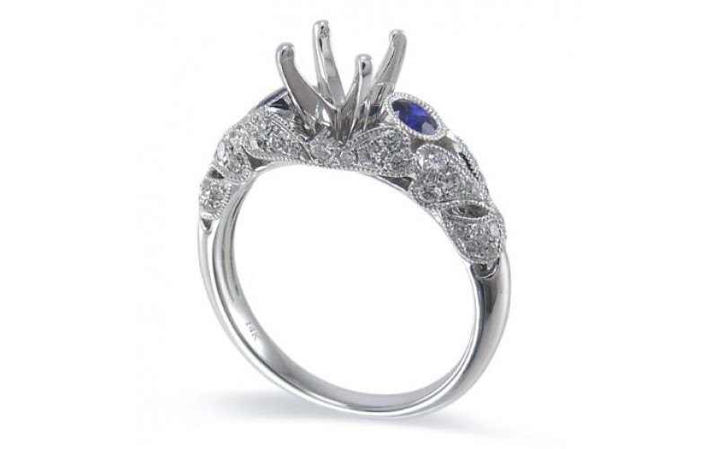 14K White Gold Sapphire With Diamond Ring Mounting