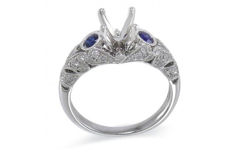 14K White Gold Sapphire With Diamond Ring Mounting